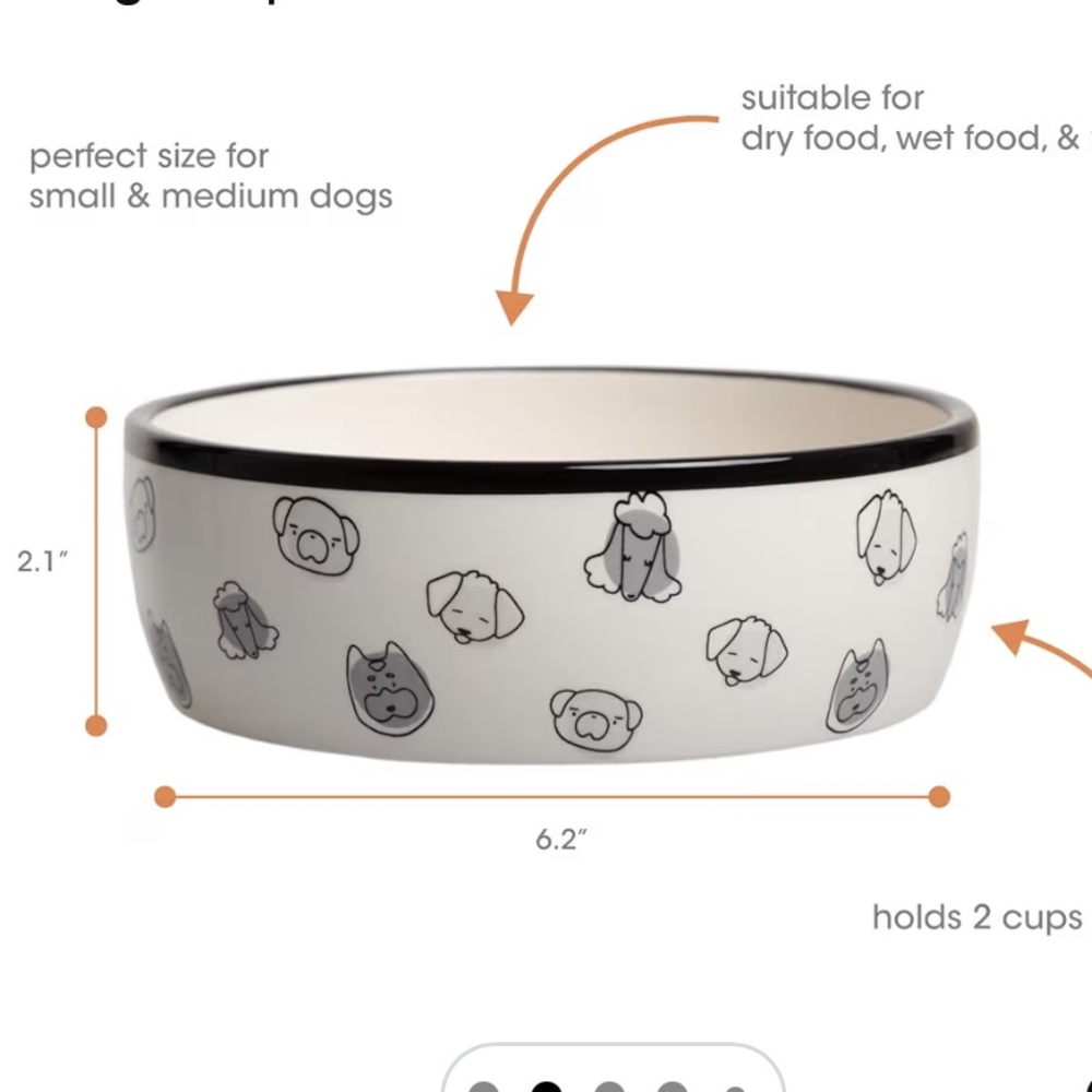 Pearhead Ceramic Dog Faces Dog Bowl, Holds 2 Cups, Stoneware Food and Water Dish